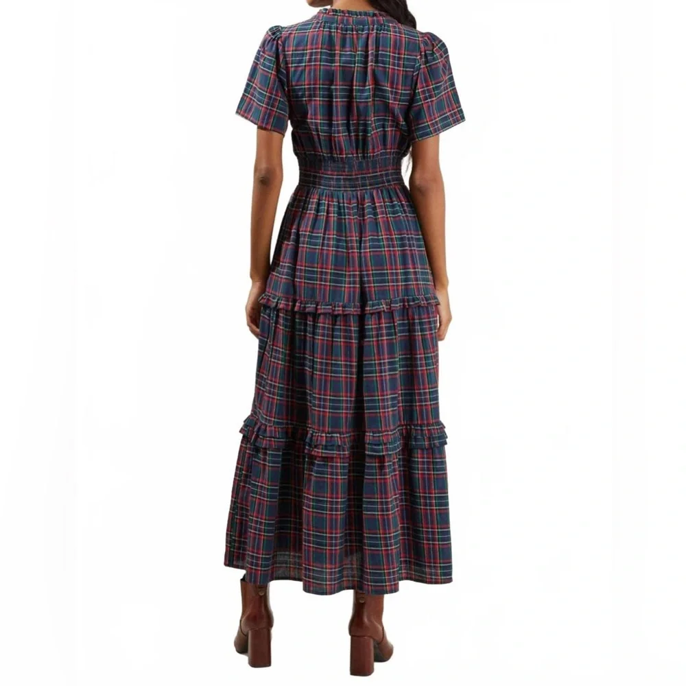 Avara Sugarlips Miley Plaid Palmer Tiered Dress In Navy Multi size M - Picture 2 of 7